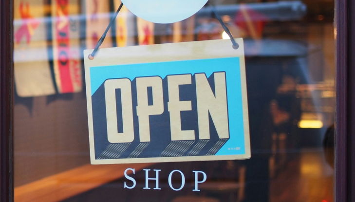 gray and blue Open signage